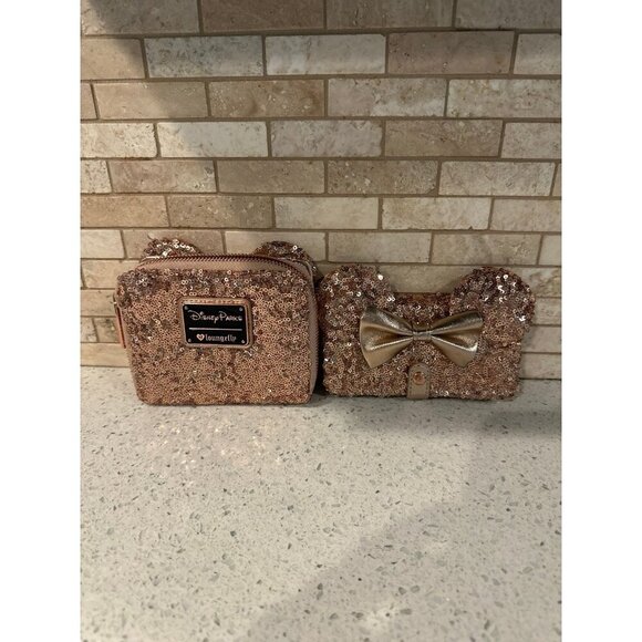 Disney Handbags - disney rose‎ gold loungefly wallet phone case bundle